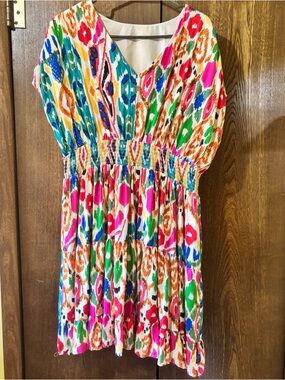 Rainbow heetah print smocked waist dress
